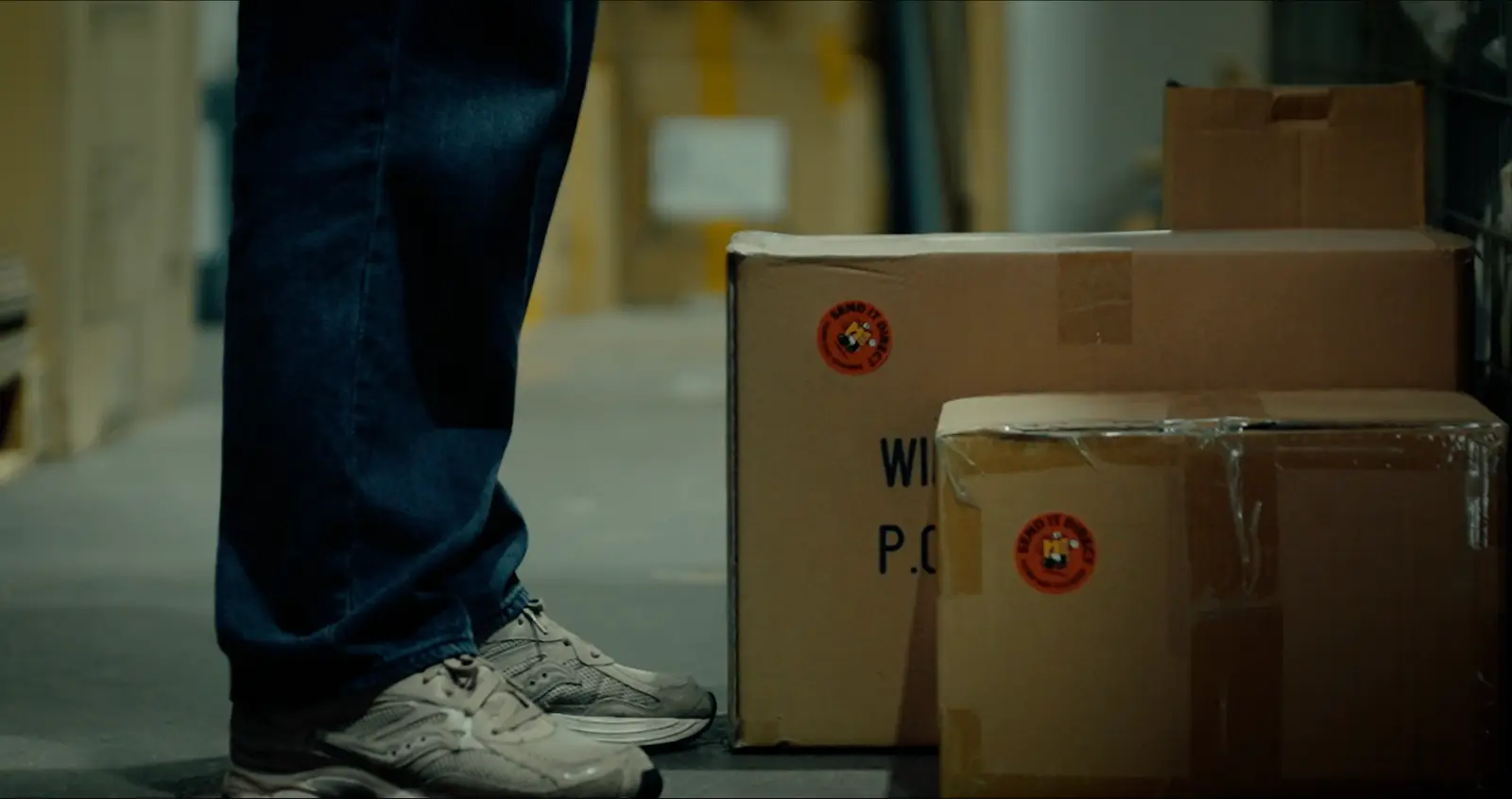 Branded courier packages ready for same-day e-commerce delivery
