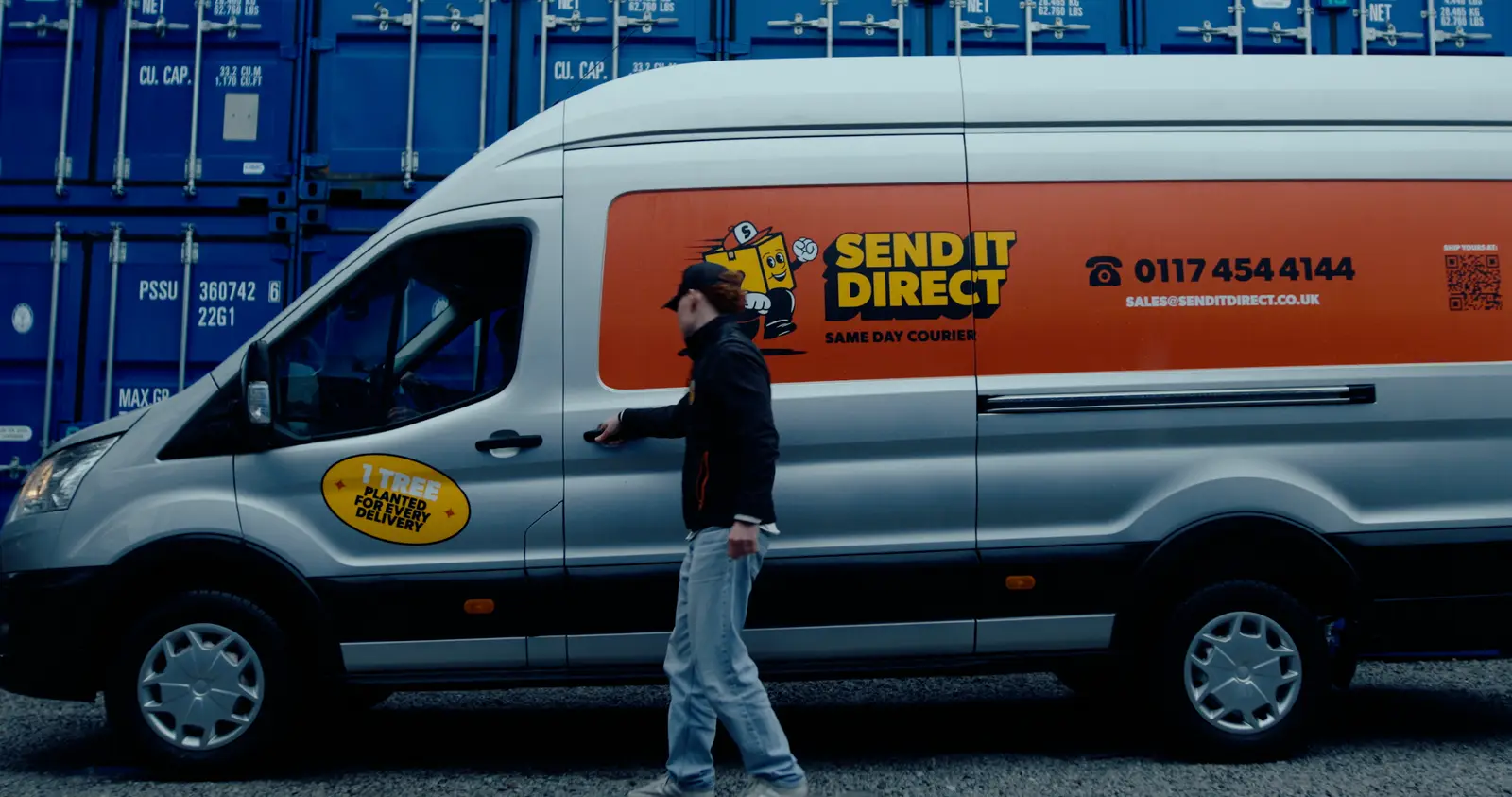 Send It Direct branded van containers ready for dispatch